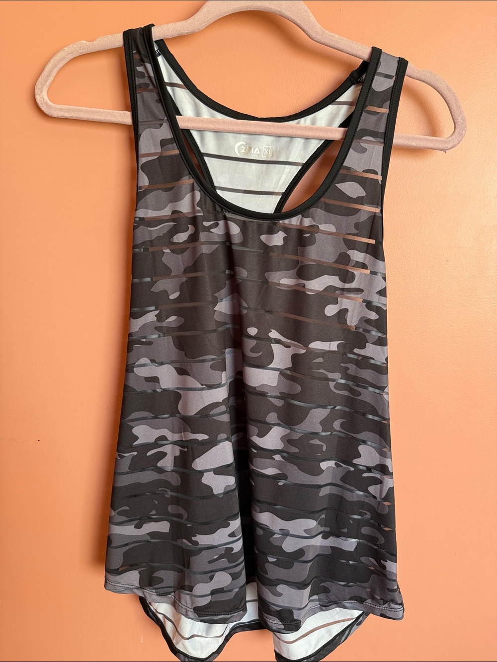 Women's Black and Gray Camo Racerback Tank Top